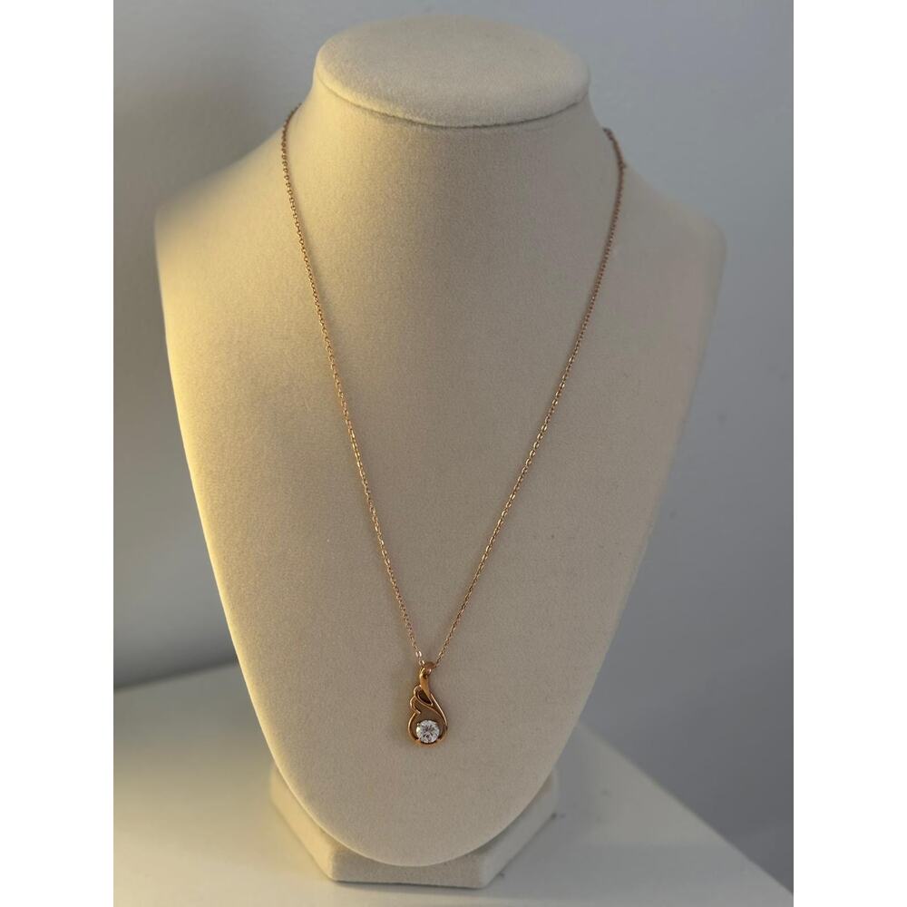 Gold Teardrop Necklace Cubic Zirconia Pendant Minimal Elegant Jewelry - Picture 3 of 4